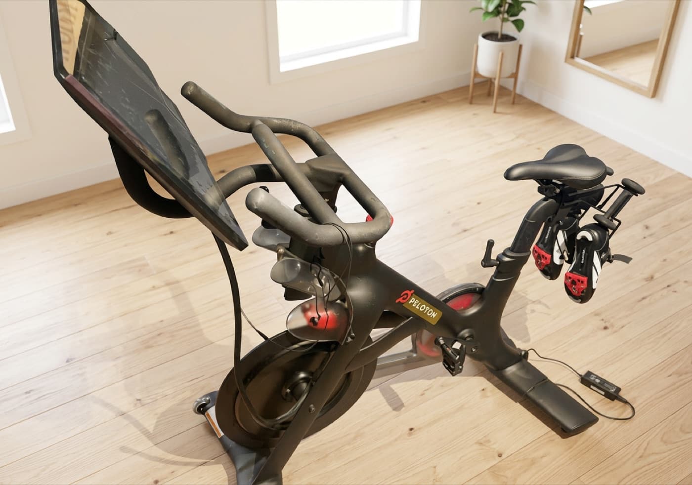 Peloton Bike, with shoes and weights